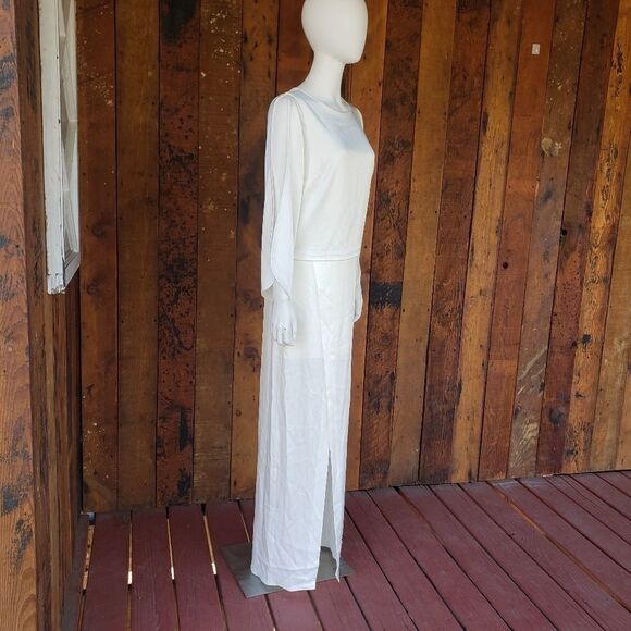 Halston Heritage Satin Wrap Effect Gown Off-white - Picture 7 of 16